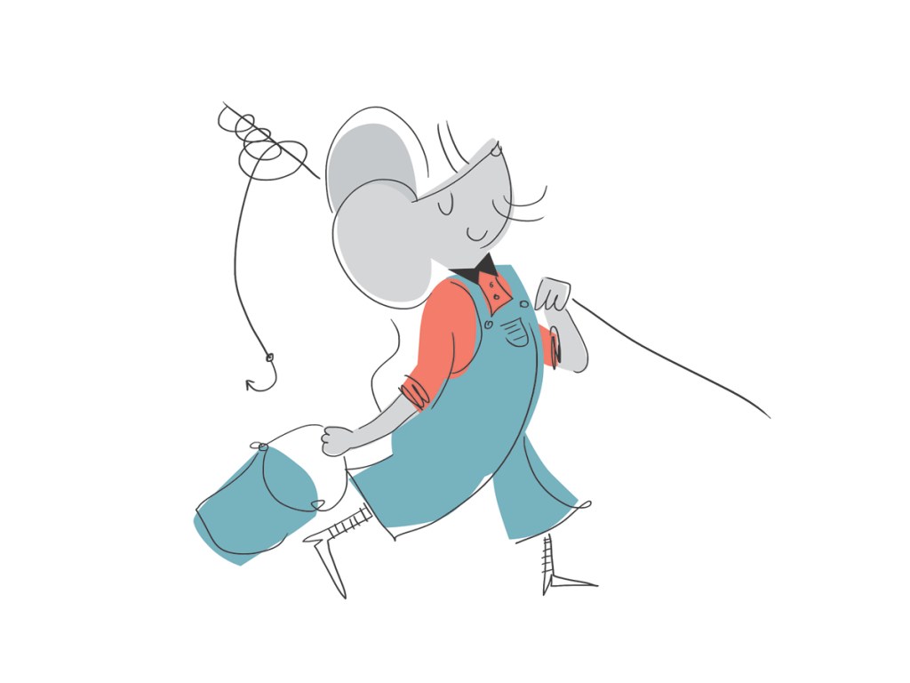 Satuja Vestalle kirjan kuvitus ja taitto. Pehmeät värit, ihanat hahmot.
Children's story book illustration and graphic design. Midcentury modern style. Smart mouse going fishing.